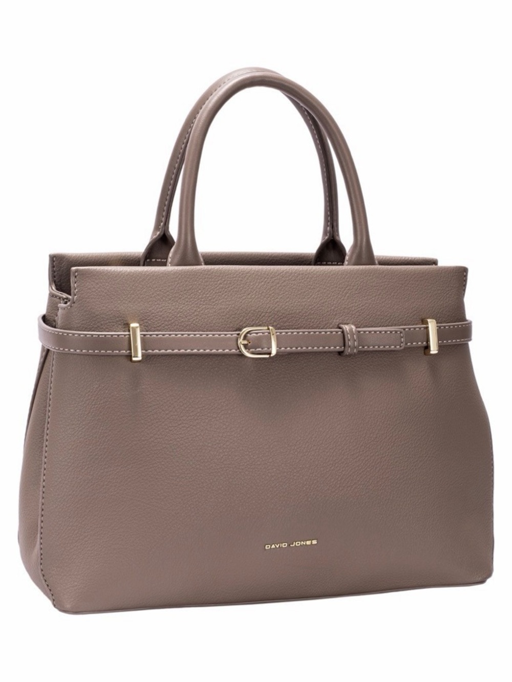 David Jones Taupe Leather-Look Satchel with Belt Detail